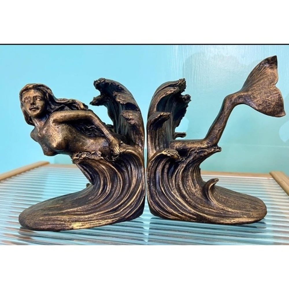 Mermaid Bookends Set Vtg Look Nautical Decor for Home & Office Shelves NEW
